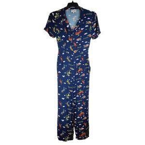 HVN blue rodeo horse Gia print short sleeved wide leg jumpsuit size 12 flaw